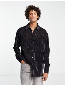 ASOS DESIGN - Camicia oversize in velluto color ardesia con tasche-Grigio
