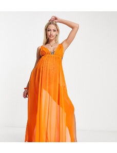 ASOS Maternity ASOS DESIGN Maternity - Vestito da mare lungo trasparente con scollo profondo e corda arancione
