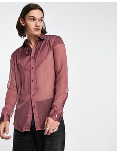 ASOS DESIGN - Camicia classica trasparente color visone con carré stile western-Viola