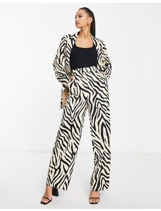 PIECES - Pantaloni a fondo ampio in raso nero e bianco zebrato in coordinato-Multicolore