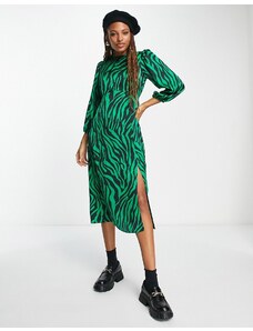 New Look - Vestito midi allacciato sul retro verde con stampa zebrata e spacco laterale