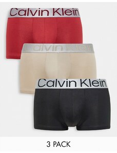 Calvin Klein - Confezione da 3 boxer aderenti a vita bassa nero, grigio e rosso con fascia in vita a contrasto-Multicolore