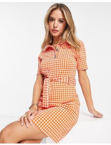 River Island - Vestito camicia in bouclé arancione a quadri