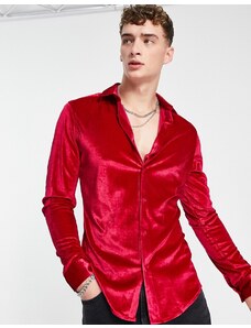 ASOS DESIGN - Camicia skinny in velluto rosa vivace