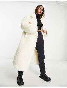 NA-KD - Cappotto oversize in pelliccia effetto peluche color crema-Bianco