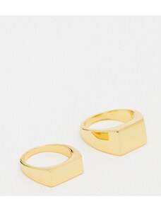 ASOS DESIGN - Confezione da 2 anelli squadrati placcati oro 14 carati