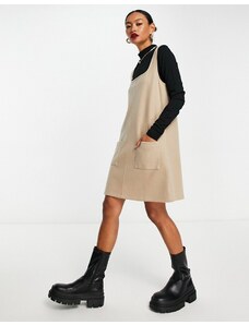 ASOS DESIGN - Vestito maglia corto morbidissimo 2 in 1 con collo squadrato color cammello e nero-Neutro
