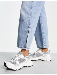 Steve Madden - Standout - Chunky sneakers bianche e argento con pannelli multipli-Bianco