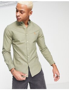 Polo Ralph Lauren - Icon - Camicia Oxford slim fit verde scuro sovratinto con logo e bottoni