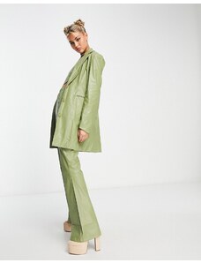Rebellious Fashion - Blazer oversize in pelle sintetica kaki in coordinato-Verde