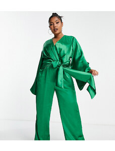 Pretty Lavish Curve - Tuta jumpsuit allacciata sul davanti verde smeraldo
