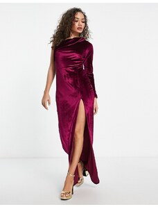 Vesper - Vestito lungo monospalla in velluto viola intenso