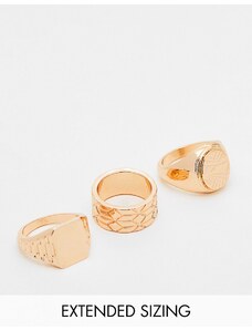 ASOS DESIGN - Confezione da 3 anelli a sigillo con design circolare goffrato color oro