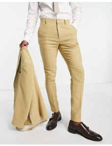 ASOS DESIGN - Pantaloni da abito skinny in misto lana a spina di pesce color pietra-Neutro