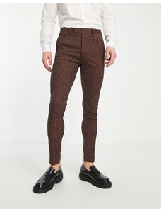 ASOS DESIGN - Pantaloni da abito super skinny marrone e ruggine a quadri piccoli