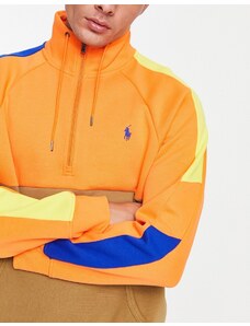 Polo Ralph Lauren - Felpa con logo iconico e zip corta color block arancione resort e multicolore