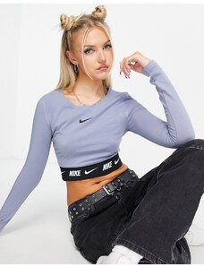 Nike - Crop top a maniche lunghe color ardesia con fettuccia con logo-Grigio