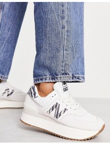 New Balance - 574+ - Sneakers bianco sporco con dettaglio zebrato