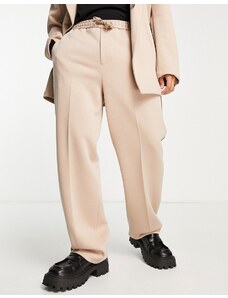 ASOS DESIGN - Pantaloni da abito a fondo ampio in twill color pietra-Neutro