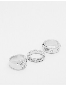 ASOS DESIGN - Confezione da 3 anelli a fascia con cristalli color argento