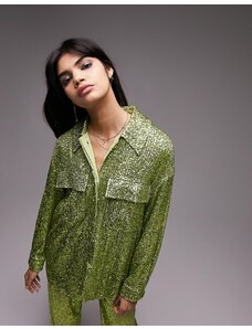 Topshop - Camicia giacca sartoriale con mini paillettes color kiwi in coordinato-Verde