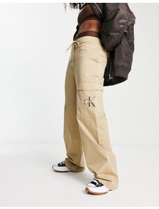 Calvin Klein Jeans - Pantaloni cargo beige con logo-Neutro