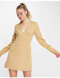In The Style x Terrie Mcevoy - Vestito corto color cammello con corsetto a pannelli-Neutro