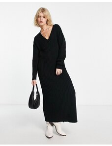ASOS DESIGN - Vestito maglione lungo in maglia nera con scollo a V-Nero