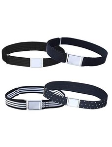 Kajeer 4PCS Cintura magnetica regolabile per bambini - Grande cintura elastica elasticizzata con fibbia magnetica facile per ragazze da 2-15 anni (Nero/Strisce/Motivo a onde/Punto bianco)