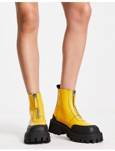 ASOS DESIGN - Autumn - Scarponcini con punta squadrata gialli con zip sul davanti-Giallo