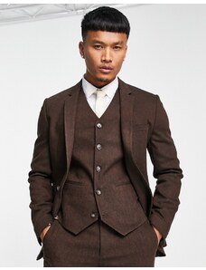 ASOS DESIGN - Giacca super skinny da abito in tweed di misto lana, colore marrone