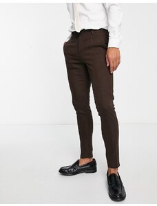 ASOS DESIGN - Pantaloni super skinny da abito in tweed misto lana marrone