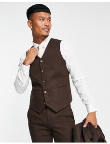 ASOS DESIGN - Gilet super skinny da abito in tweed di misto lana marrone