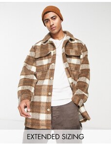 ASOS DESIGN - Camicia giacca in misto lana marrone a quadri