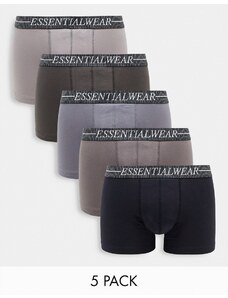 ASOS DESIGN - Confezione risparmio da 5 paia di boxer aderenti grigi con elastico con logo essentials-Grigio