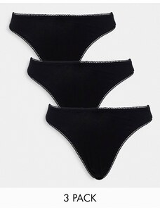 ASOS DESIGN - Confezione da 3 perizomi sgambati in cotone bassi sul davanti neri-Nero
