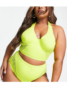 We Are We Wear Plus - Slip bikini a vita alta con inserti in rete color chartreuse-Verde
