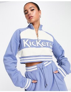 Kickers - Felpa taglio corto stile college blu con collo a imbuto e zip corta in coordinato
