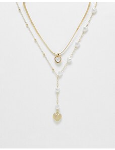 Ashiana - Collana stile lariat con perle a forma di cuore-Oro