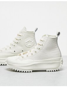 Converse - Run Star Hike Hi - Sneakers alte in pelle color airone effetto coccodrillo-Bianco
