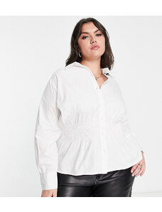 Only Curve - Camicia stile grembiule bianca con dettagli arricciati-Nero