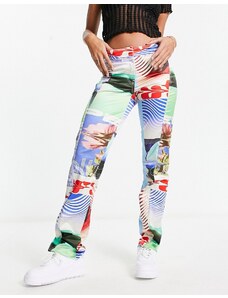 Weekday - Lily - Pantaloni in raso con stampa multicolore stile motocross in coordinato-Nero