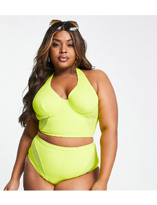 We Are We Wear Plus - Top bikini con ferretto e inserti in rete color chartreuse-Verde