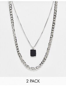 ASOS DESIGN - Confezione da 2 collane argentate con pendente nero-Argento