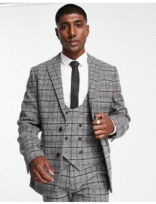 ASOS DESIGN - Giacca da abito super skinny in misto lana grigio e bianco a quadri