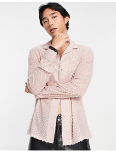 ASOS DESIGN - Camicia testurizzata rosa tenue in tessuto lamé con colletto a rever