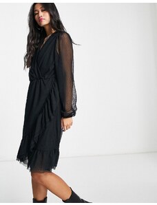 Y.A.S - Quinn - Vestito a portafoglio nero in rete a pois