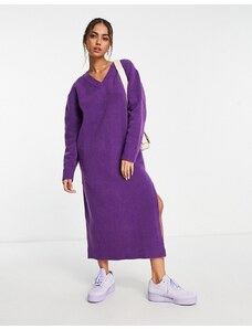 Weekday - Ellen - Vestito maglia midi viola con scollo a V