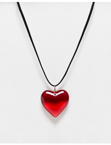 ASOS DESIGN - Collana in corda di media lunghezza con cuore rosso-Nero