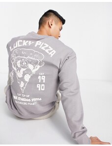 Jack & Jones Originals - Felpa oversize grigio chiaro con stampa di pizza sul retro-Nero